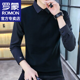 罗蒙（ROMON）毛衣男士秋季针织衫假两件保暖套头打底衫潮流休闲百搭上衣服男装 MY2103黑色 3XL (约145-160斤可穿)