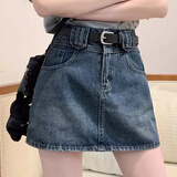 凡伊笑牛仔裙半身裙女新款夏季时尚洋气短裙裙子a字包臀裙小个子女裙 复古蓝百搭A字短裙【不含腰带】 L 【建议100-120斤】