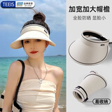 TEEIS德国防晒帽遮阳帽女款大帽檐夏季骑车防紫外线空顶太阳帽子遮脸 大帽檐空顶防晒帽 【米白色】