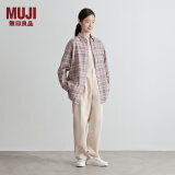 无印良品（MUJI）女式法兰绒衬衫领长上衣 纯棉 女士衬衫外套内搭格子衫秋季款外衣 粉红色格纹 XL 165/92A