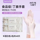 秉秀丁腈手套食品级保洁护理家务手套耐用型洗碗手套 半透白2包（共60只） M（掌宽7.3-8.5CM）