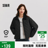 森马（Semir）棉服女灯芯绒翻领菱形格复古2024冬三防宽松轻薄棉衣109724112007