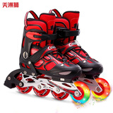 美洲狮儿童轮滑鞋成人男女闪光可调旱冰鞋溜冰鞋滑轮鞋 单闪黑红1双鞋 M (实际30-35码厂标34-37)