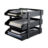 利蓝（LEADLAND）办公室文件架办公用品文件座皮质资料架桌上文件收纳档案框栏整理文件盘财务用品 【商务办公之选】黑色三层A272