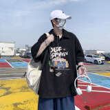 Shelley Jones美式polo衫男夏季重磅欧美高街ins潮流潮牌宽松青少年学生上衣服 黑色 XL