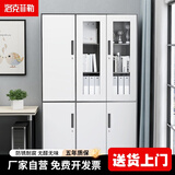 洛克菲勒 办公室文件柜铁皮柜资料档案柜玻璃储物柜财务凭证柜带锁矮柜子 灰套白*六门书柜左 0.8mm