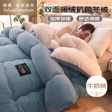 雅鹿·自由自在 牛奶绒纤维冬季被子单双人保暖被芯棉被6斤200*230cm 蓝