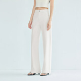 伊芙丽（eifini）蒋欣代言【万向弹】伊芙丽无侧缝撞色压线直筒拖地裤女新款弹力裤 本白色 M 100-110斤