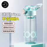 尚泰SHOTAY塑料杯550ml双饮弹盖吸管tritan水杯旅行便携杯子4786蓝色