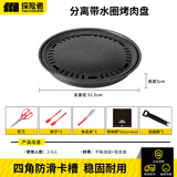 探险者烤盘分离式烤肉盘圆形碳烤盘户外卡式炉烤盘家用不粘韩式烧烤盘 分离带水圈烤盘+烧烤三件套