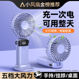 COZA【小扬哥推荐】手持小风扇迷你便捷折叠支架usb风扇桌面挂脖式户外学生宿舍办公室充电随身小电扇 香芋紫丨可用6天丨5档强风丨智能数显丨带底座挂绳