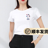 幻黛短袖t恤女夏季女装棉白色打底衫品牌纯色女士短袖新款印花白t恤女 白色款-海豚图案 2XL 【建议120-130斤】