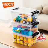 禧天龙桌面收纳盒多功能透明收纳盒带盖玩具零食储物盒 透明7升3个装