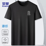 罗蒙（ROMON）短袖T恤男士夏季休闲冰丝薄款透气打底衫男698 黑色 2XL