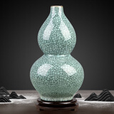 傲世景德镇陶瓷器仿古中式花瓶工艺品客厅摆件艺术品玄关博古架装饰品 仿古裂纹葫芦瓶+底座+证书
