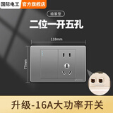 国际电工118型开关插座面板灰色多孔家用厨房墙壁暗装多位十五孔插座 二位一开五孔
