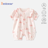 颗粒熊婴儿衣服夏季薄款宝宝短袖纯棉连体衣新生儿百天外出服 粉色80