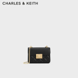 CHARLES&KEITH拼接菱格链条单肩斜挎小方包包女包生日礼物CK2-80701360 CK2-80701360Black黑色 S