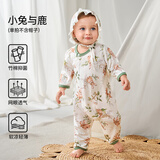 欧孕（OUYUN）婴儿衣服夏季薄款空调服睡衣男女宝宝连体衣网眼竹棉哈衣爬服 小兔与鹿【半背网孔 竹棉针织】 80cm 【建议身高79-84cm】