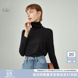 范思蓝恩 半高领修身打底衫女秋冬洋气内搭堆堆领针织衫上衣214051 黑色(高领) S