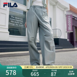 FILA 斐乐官方杨幂同款梭织长裤时尚简约宽松休闲裤子女 雾青-TQ M （165/66A/M）