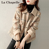拉夏贝尔（La Chapelle）短外套女装新品2025年春秋新款韩版毛呢大衣小个子外套风衣上衣女 浅黄色 L