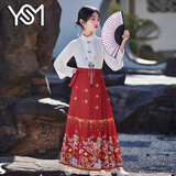 翊尚美儿童马面裙子女童汉服秋冬季公主裙套装节日演出表演服装连衣裙 大红色喷金马面裙+长袖上衣+项链 140 【推荐身高135-144cm】