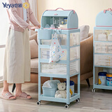 也雅置物架小推车 月子推车宝宝用品收纳架 零食车升级可刹车 苏贝青4层+奶瓶箱