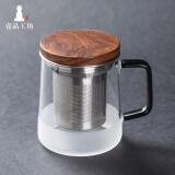 一品工坊玻璃泡茶杯耐热玻璃茶水分离杯带盖过滤办公室大容量水杯杯子男士 BOSS三件杯（480ml）