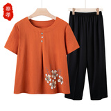 奉孝中老年妈妈装夏季短袖套装宽松老年人夏装女老人衣服奶奶棉绸上衣