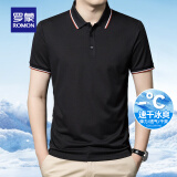 罗蒙（ROMON）冰爽凉感短袖t恤男翻领夏季新款速干半袖polo中青年商务百搭T恤男 S3T486351黑色 2XL （建议150-165斤）