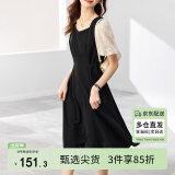 尚都比拉法式连衣裙夏季中长款a字裙泡泡袖系带收腰显瘦裙子 黑色 S 