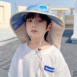 GLO-STORY儿童防晒帽男女童可爱百搭大帽檐防紫外线遮太阳帽披肩遮阳帽帽
