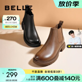 百丽（Belle）柔软法式切尔西靴女商场同款羊皮通勤短靴A2V1DDD3 黑色-单里 34 (220mm)