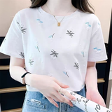 RGPX女士短袖t恤洋气2026新款时尚高级感正肩显瘦遮肚子微胖半袖上衣 806#【蓝黑花朵】 L 【建议115-130斤】