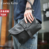 Cowley Keller真皮斜挎包男单肩包大容量头层牛皮商务包手拿包通勤包随身手机包 CK黑色 26*4*20cm