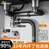 hawen【德国】厨房洗菜盆下水管套装水槽双槽台盆洗碗池下水管配件防臭 【110+110】双槽下水套装 水封防臭丨可拆卸款丨带三通接头