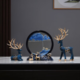 赟娅高档流沙画鹿办公室桌面摆件客厅酒柜装饰品入户玄关乔迁搬家礼物 福禄流沙【蓝色铃兰鹿】