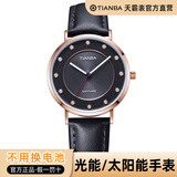天霸（TIANBA）太阳能光能手表女士时尚简约手表镶钻皮带防水手表超薄女表9006 新贵素雅黑
