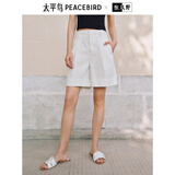 太平鸟女装牛仔裤高腰阔腿短裤夏季宽松显瘦复古潮 牛仔本白 S