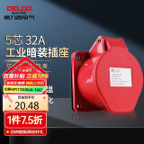 德力西电气航空插头插座耦合器连接器 32A 5芯 415V工业暗装插座