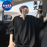 NASA MARVEL短袖t恤男士夏季休闲简约透气半袖V领上衣户外休闲服 黑色 2XL