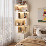 夏臣奶油风卧室床头柜置物架一体收纳柜小户型家用转角书架多功能高柜 C款:长50×宽50×高160/奶油白