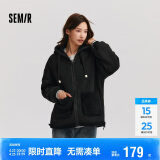 森马外套女仿羊羔毛摇粒绒双面穿连帽重磅夹克24新款109724108002
