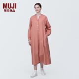 无印良品（MUJI）女式 木棉混双层纱织长袖连衣裙长裙裙子衬衫裙 BC2IOC4S 烟熏橙色 S 155/80A