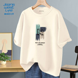 JEANSWEST LIFE真维斯夏季纯棉短袖t恤男潮牌青少年透气五分袖男孩字母百搭半袖T