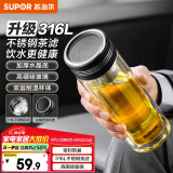 苏泊尔（SUPOR）双层玻璃杯办公泡茶杯男女士茶水分离杯车载水杯子350mL儒雅黑