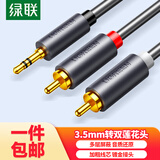 绿联包邮3.5mm转双莲花头音频线 3.5转一分二莲花2RCA红白公对公 支持连接电脑电视音响0.5米 40423
