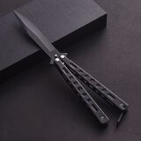 初学者蝴蝶刀csgo未开刃不锈钢折叠刀玩具防身练习全钢花式训练刀 黑弧+配扳手