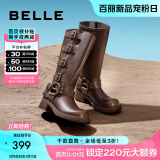 百丽（Belle）骑士靴女商场同款废土风辣妹牛仔西部长筒靴Z9U1DDG3 棕色 38 (240mm)
